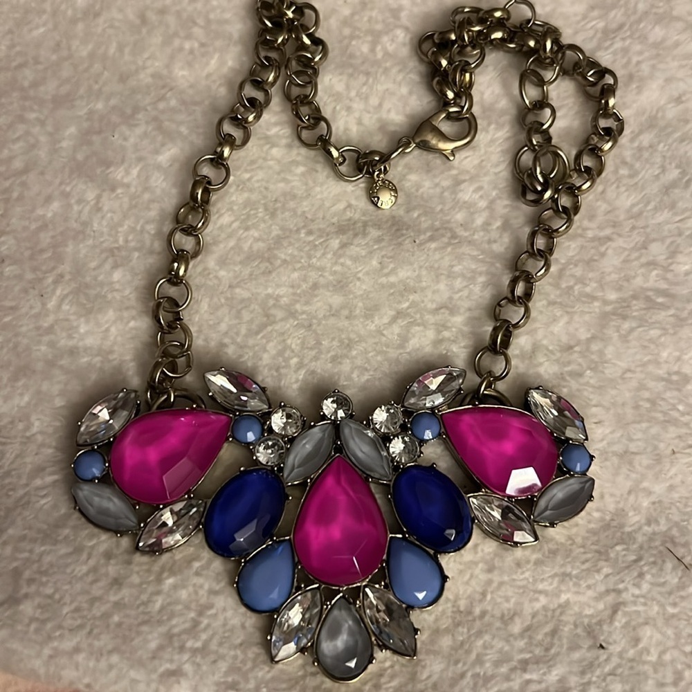 Title:
J.Crew Multicolor Statement Necklace – Pink, Blue & Crystal Gemstones - Picture 3 of 3